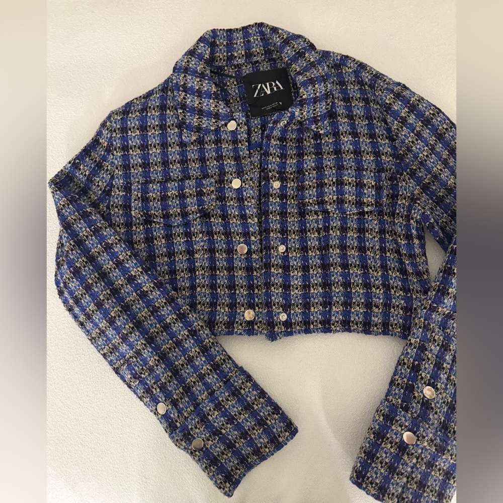 Zara Women's Blue Checkered Blazer